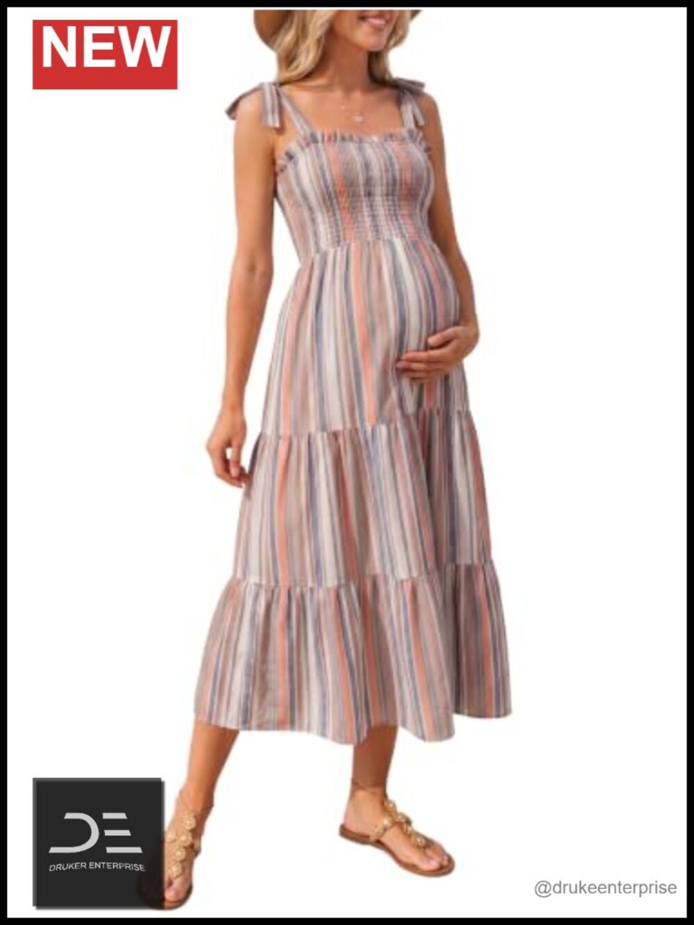 Smocked Maternity Dress with Pockets Sleeveless Baby Shower Summer Outfit